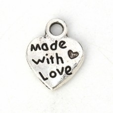 Подвеска металлическая Made with love 10 мм. Цвет черненое серебро